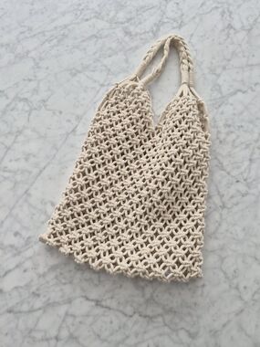 J. Crew Cream Handwoven Macramé Tote